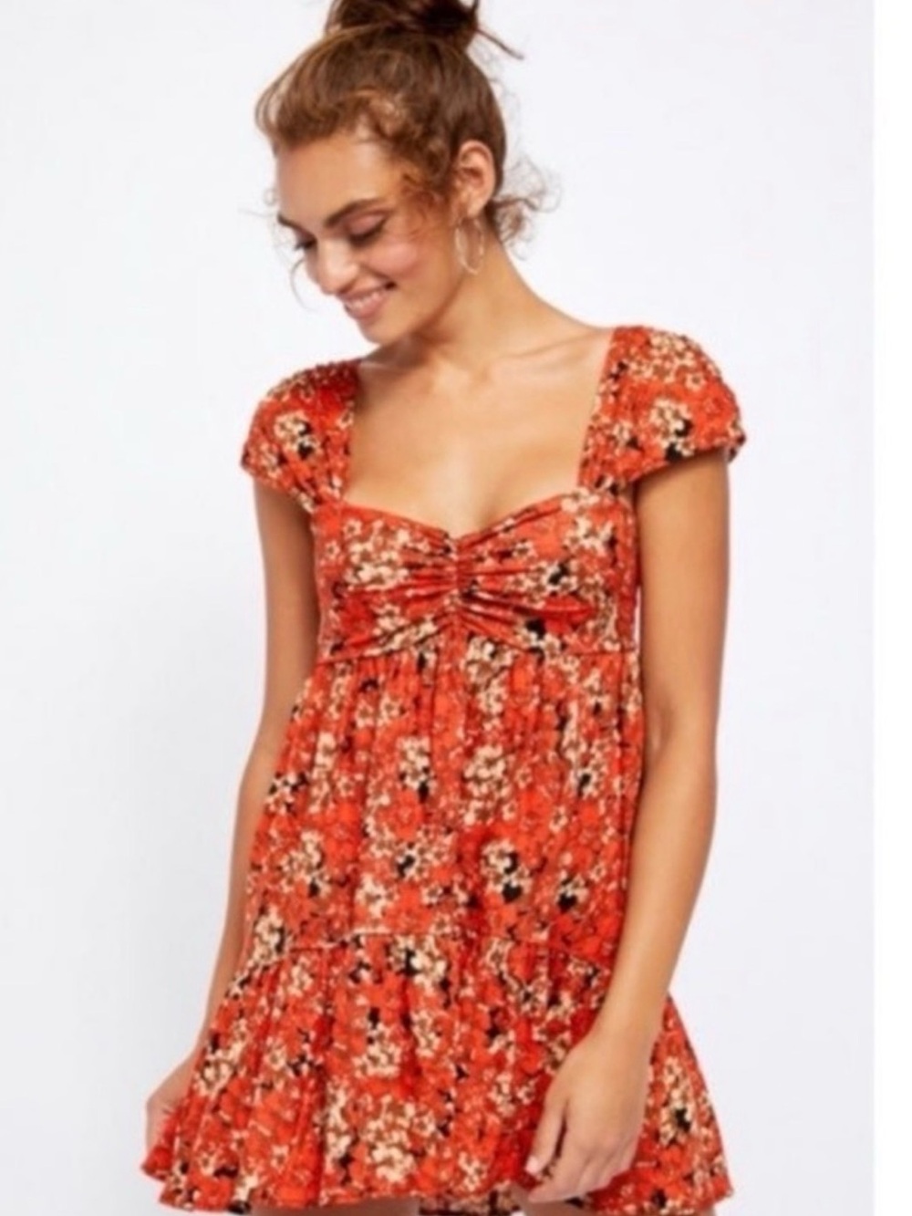 Free People Pattern Play Mini Smocked Dress Linen Blend Size Medium